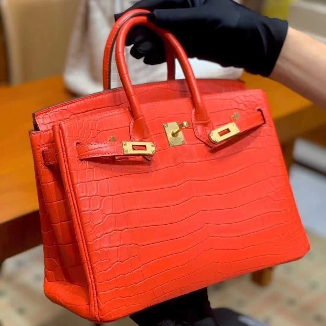 High Quality Hermes Red HCP Crocodile Matt Leather Birkin Bag25cm Gold  Hardware