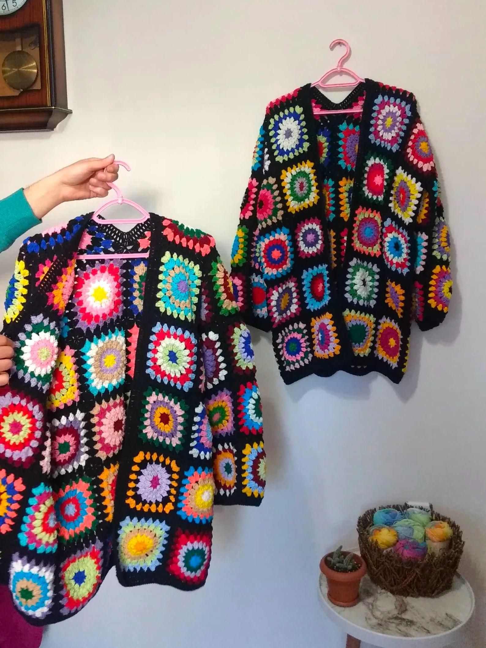 【世界に一つだけ♪】ハンドメイド おばあちゃん カラフル 手編みセータ コート