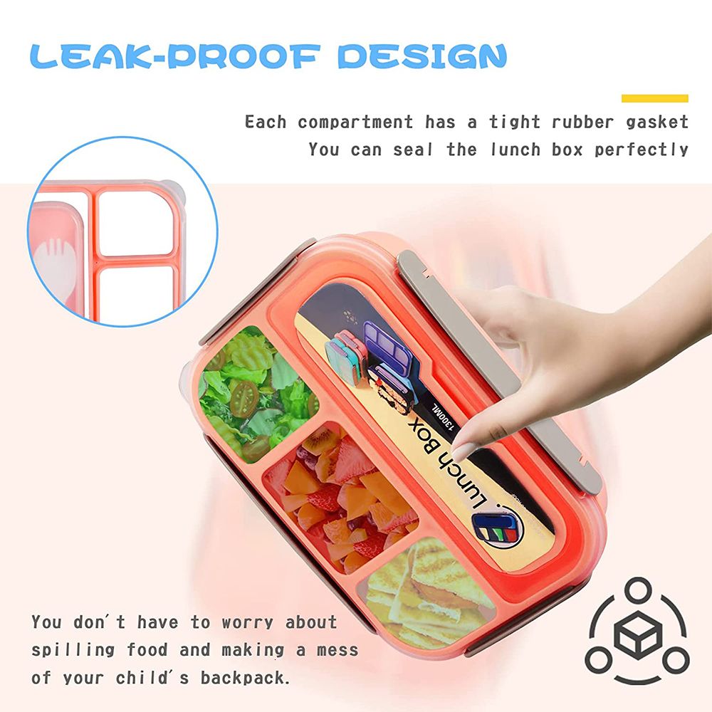 Bento Box Lunch Box Adult LunchBox Containers for Toddler Kids Adults 4  Compartments Fork Leak-Proof