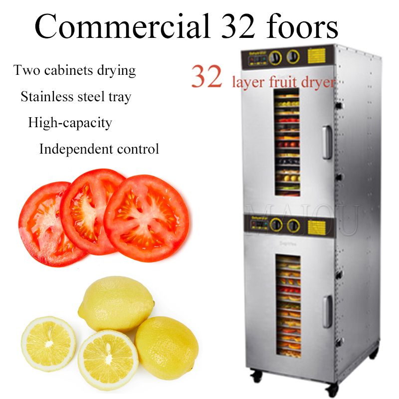 Stainless Steel Commercial Food Dryer with 32 Trays and Digital