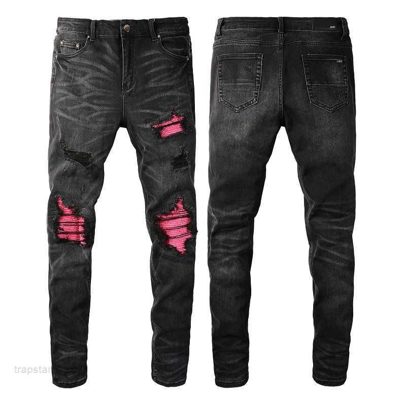 Men Purple Tie and Dye Holes Ripped Jeans Trendy Stretch Denim Slim  Straight Pants Trousers