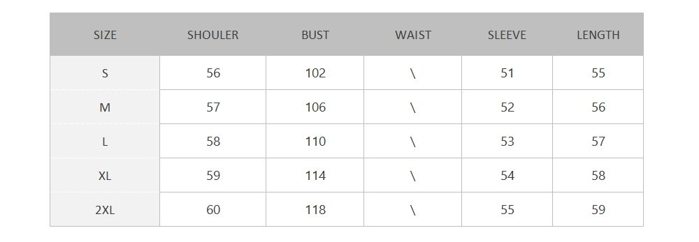 Jacket Size Chart