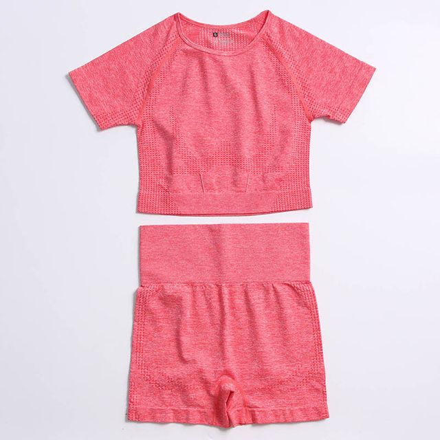 coral red shorts set