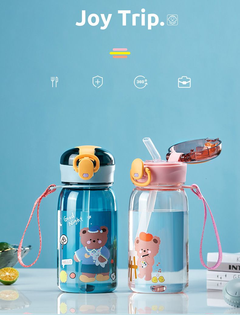 GIANXI Interest Children Water Cup Plastic Sippy Cup With Strap Rope  Portable Leakage-proof Cartoon Water Cups Drinkware