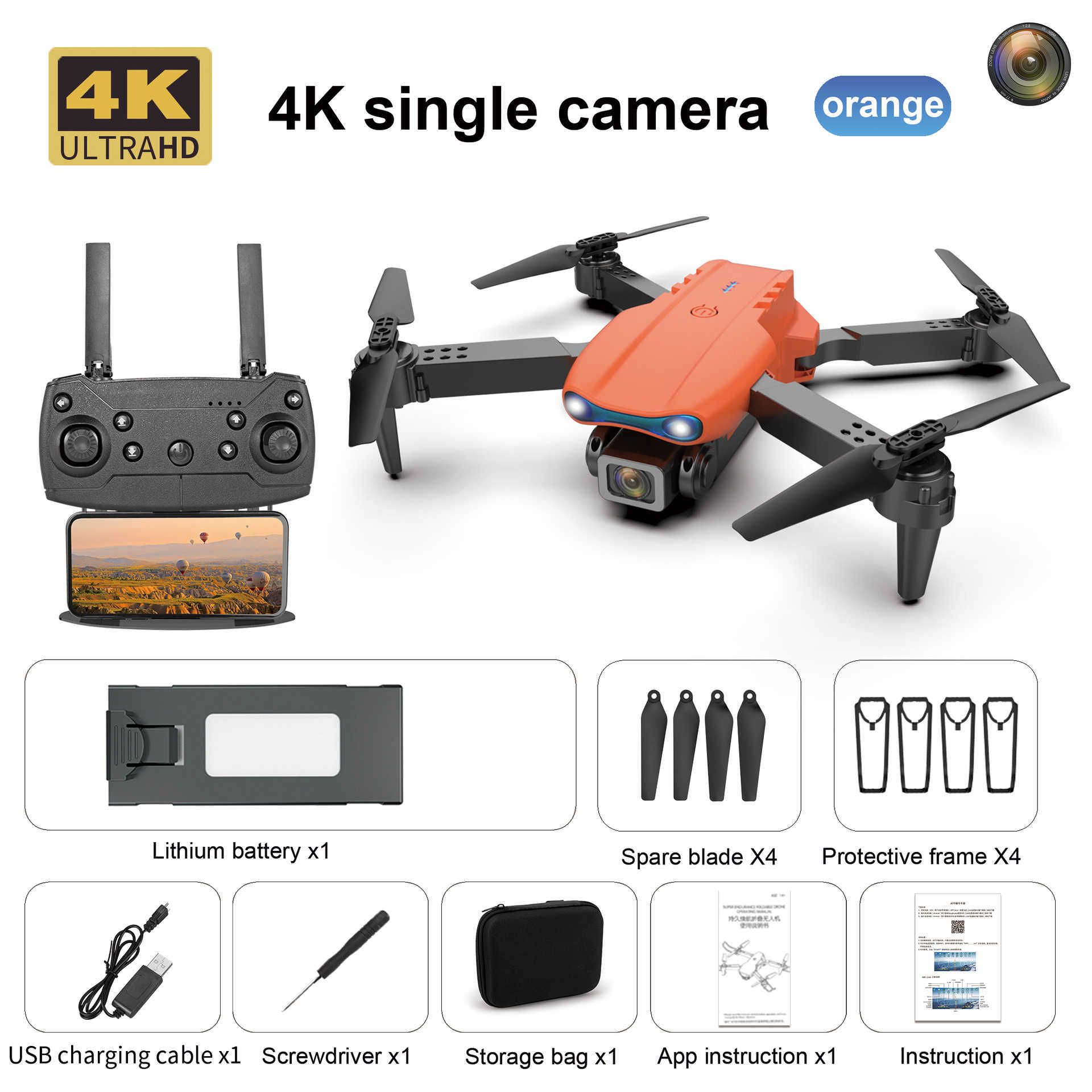 Orange 4K-Einzelkamera – ein Akku (s