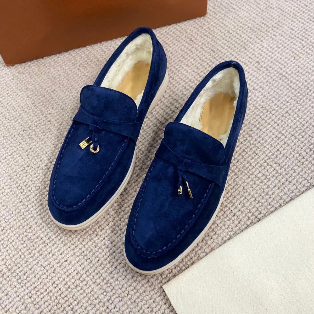 Winter LOROS Dress Shoes Casual Shoe Walk Flats Suede Leather Fur