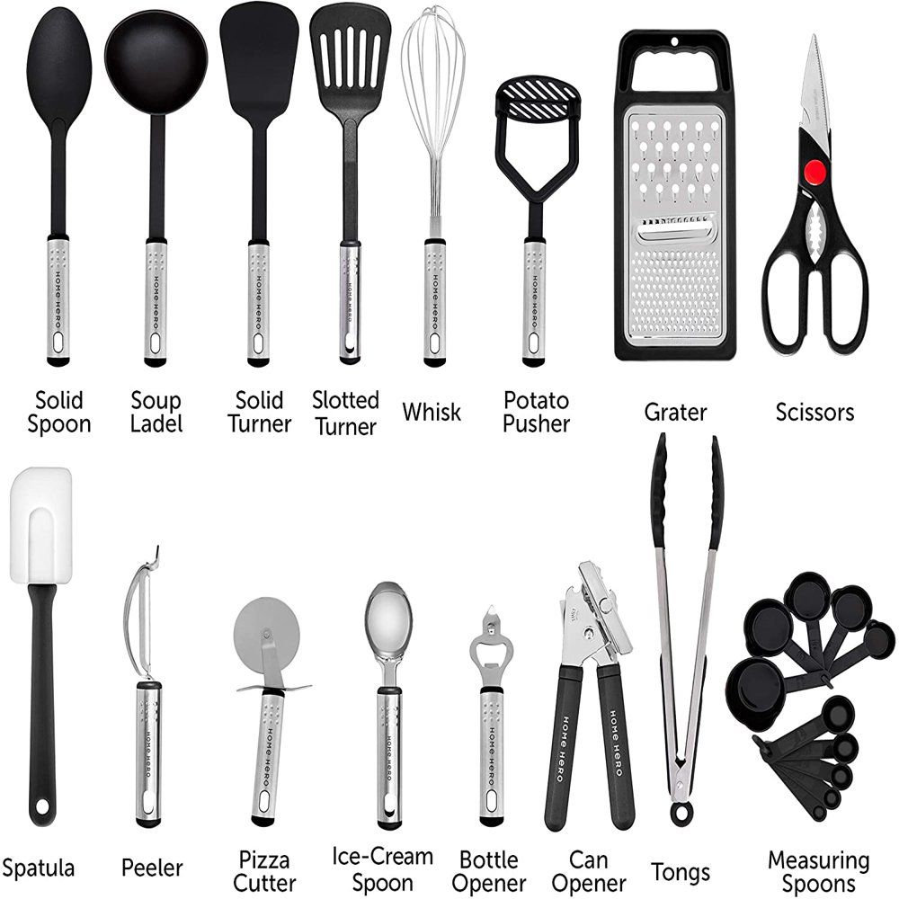 Home Hero Juego de utensilios de cocina de acero inoxidable de 54 piezas,  juego de utensilios de cocina y espátula, juegos de utensilios esenciales