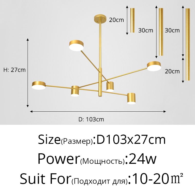 6 cabezas 103cm oro blanco calido