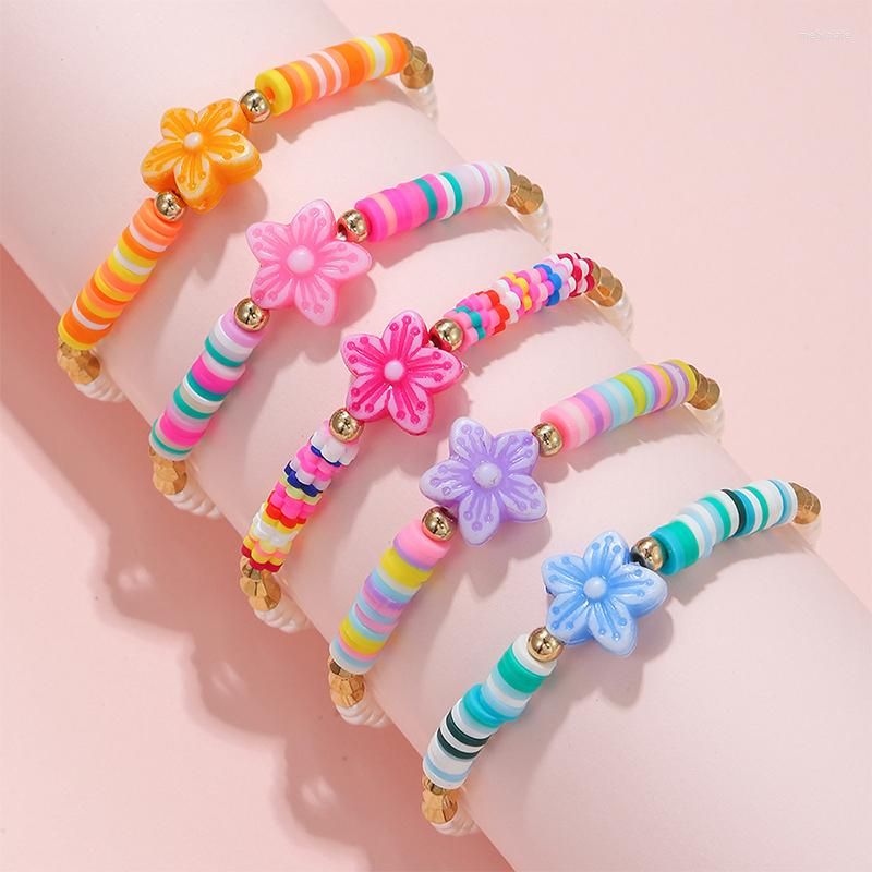 New Rainbow Beaded Bracelets For Women Korean Pendant Couple Bracelets  Handmade Colorful Beads Bracelet Party Jewelry,set Of 5pcs