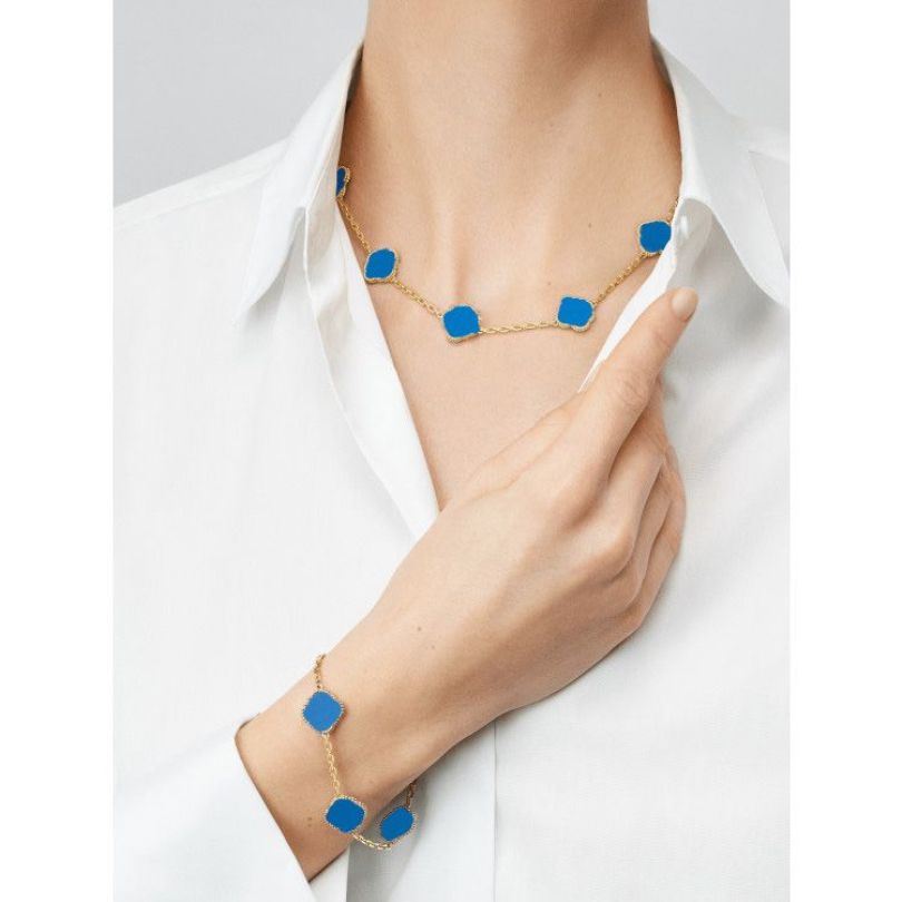 Pulsera de collar de oro azul de doble cara