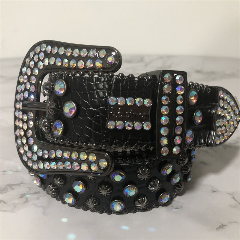 Bb Simon Black Rhinestone Buckle Belt Size 34 Only Worn Once (w/ Container)