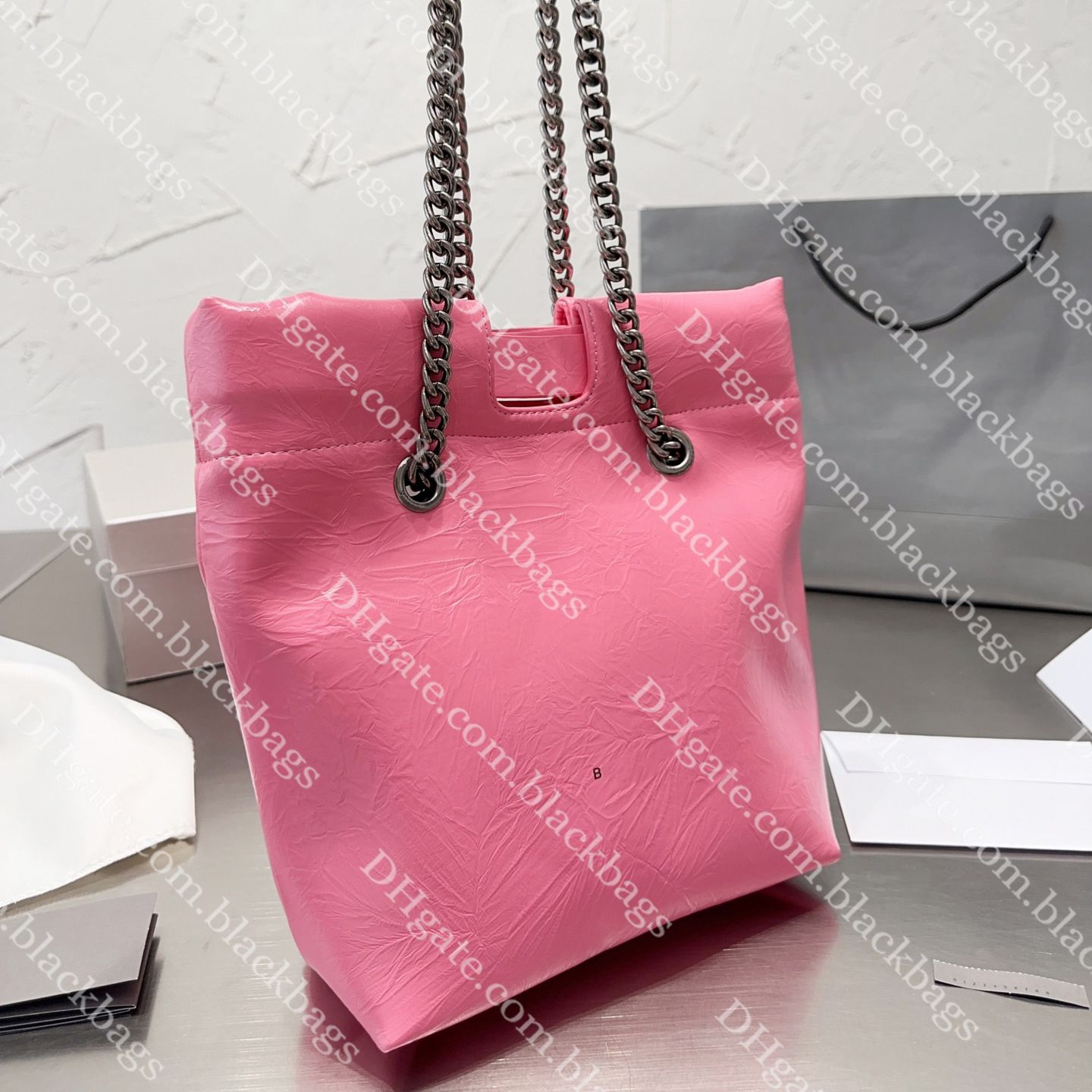 Metal Detail Shoulder Tote Bag Pink Large Capacity