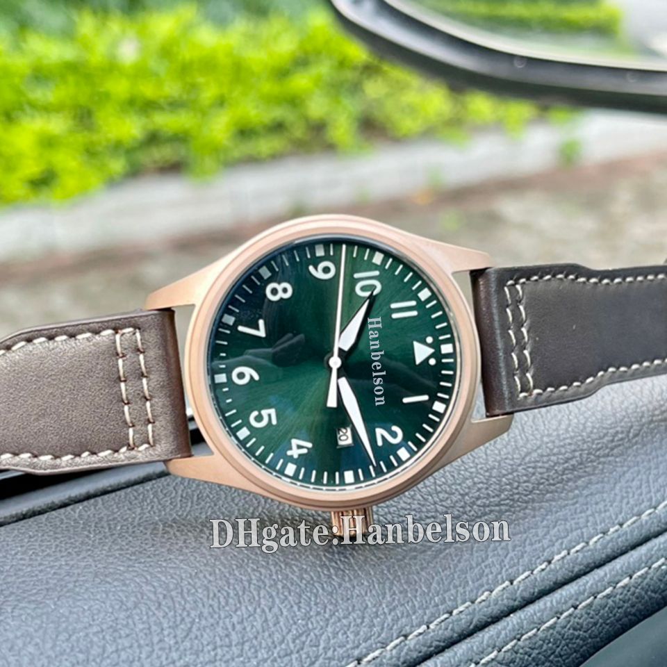 3.Rose gold case green dial brown strap