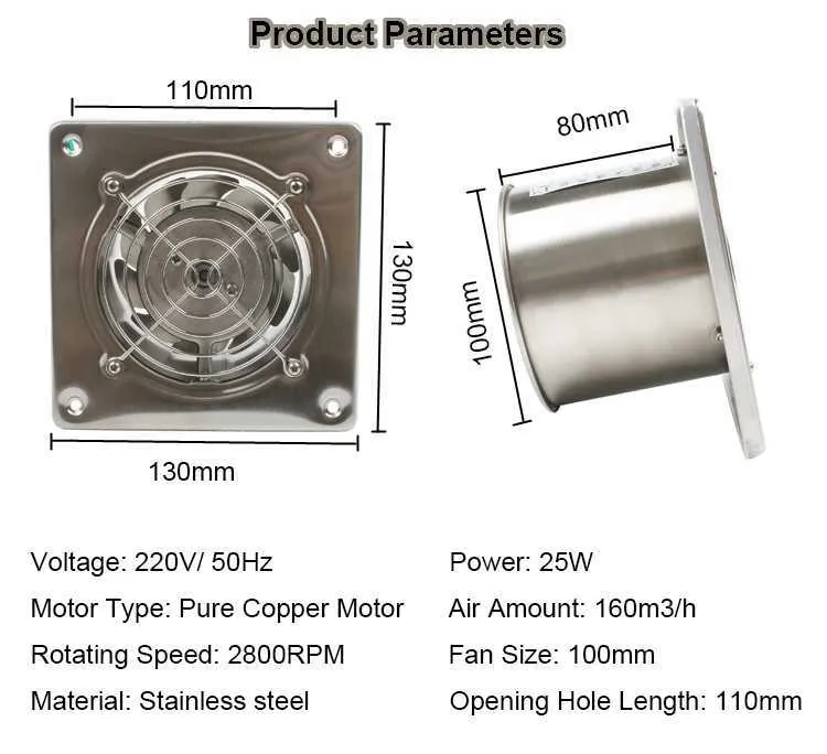 Ventilateur Extracteur Axial Industriel Inox - 210mm / 470m³/h - Prostko LTD