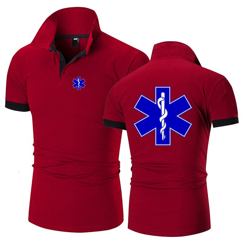Mens Polos Summer EMT Emergency Ambulance Print Cotton Polo Shirt