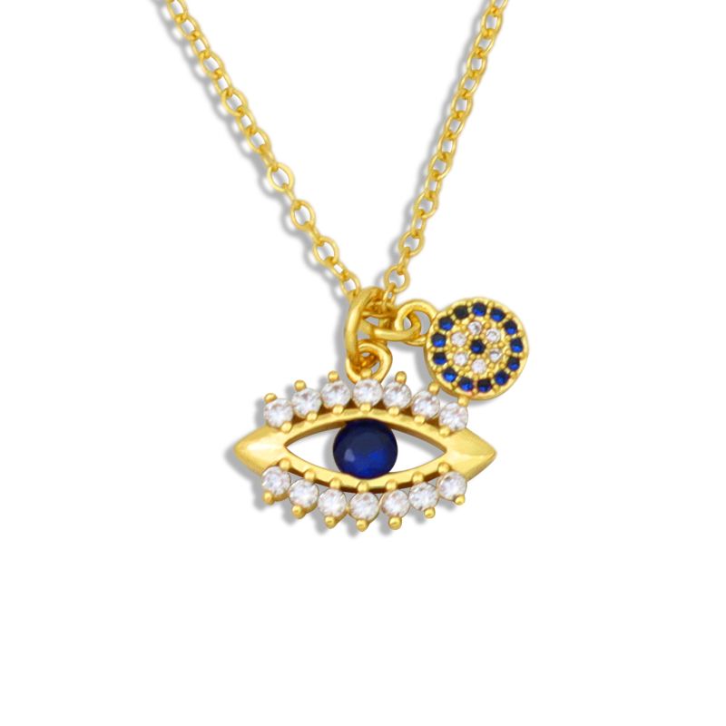 Chaînes Turc Oeil Fil Neklae Original CZ Evil Fatima Main Charms Bijoux Cristal Pierre Pendentif Bleu Collier Oeil_voghion.com