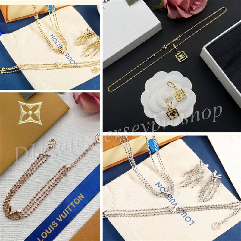 Triumphal And Heart Necklace Set Below 100 & Earrings Set With L V Small  Ball Three Row Chain, V Shaped Pendant, Tassel Bracelet & DUPE Ce Line  Hollow From Jerseyproshop, $18.99