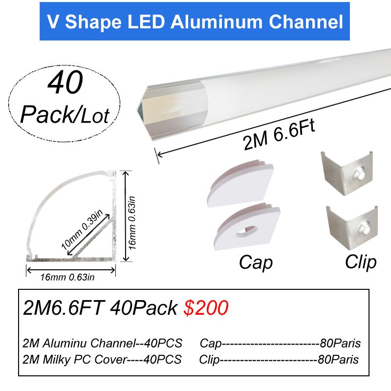 40 Pack/Lot V Channel 6.6ft/2M