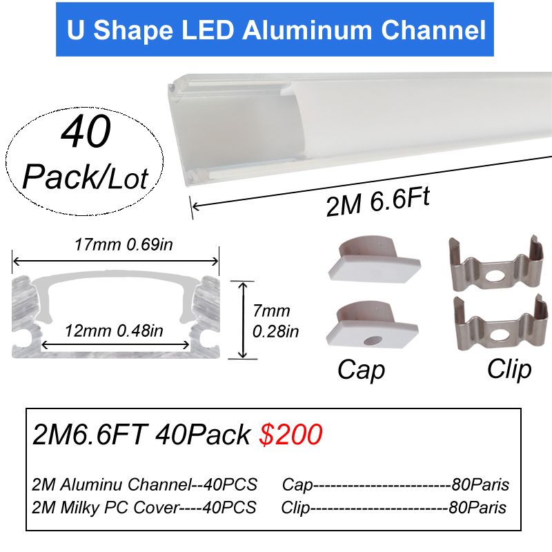 40 Pack/lot U Channel 6.6FT/2M