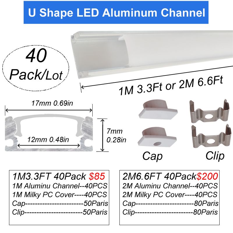LEDチャネルディフューザーアルミニウムホワイトカバーU Vエンドキャップと取り付けクリップアクセサリーを備えたLEDストリップ ディフューザートラック、アルミニウムプロファイルLEDストリップライトがomledを￥10,882 DHgate