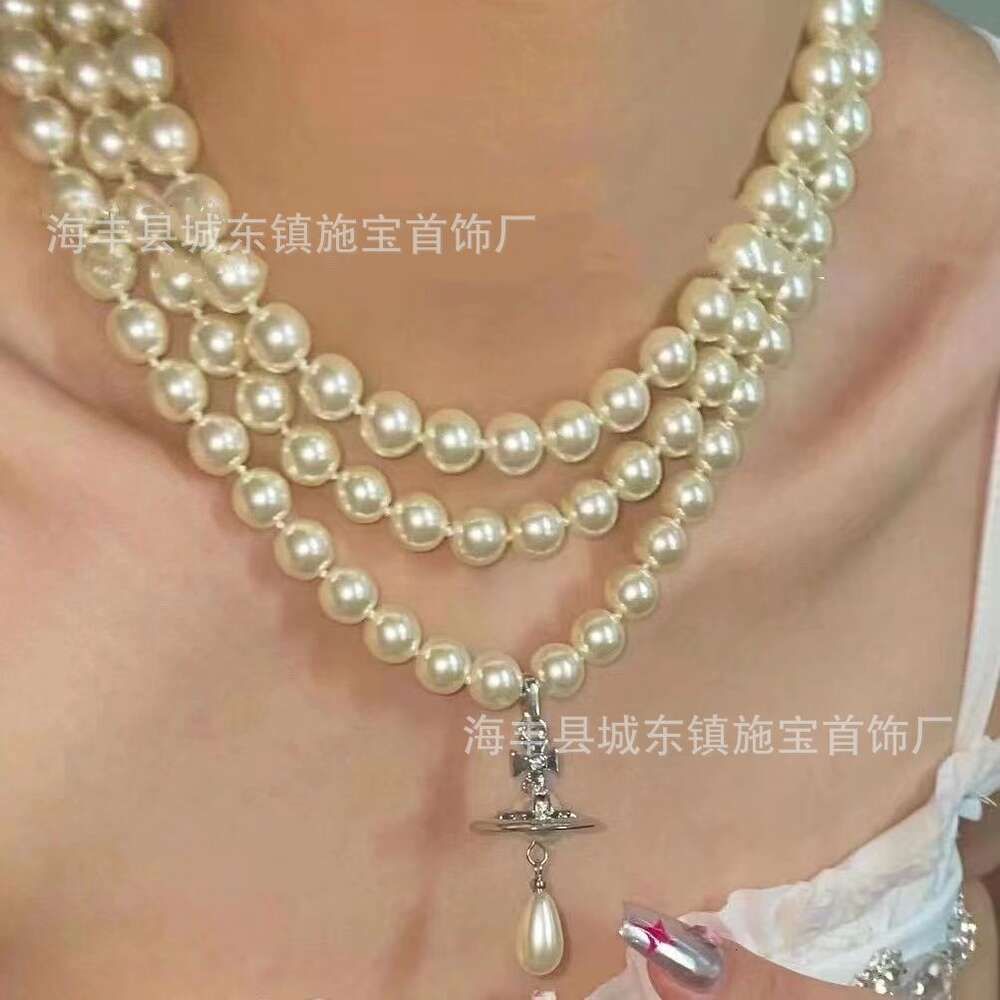 Triple Layer Pearl Necklace - Platinum