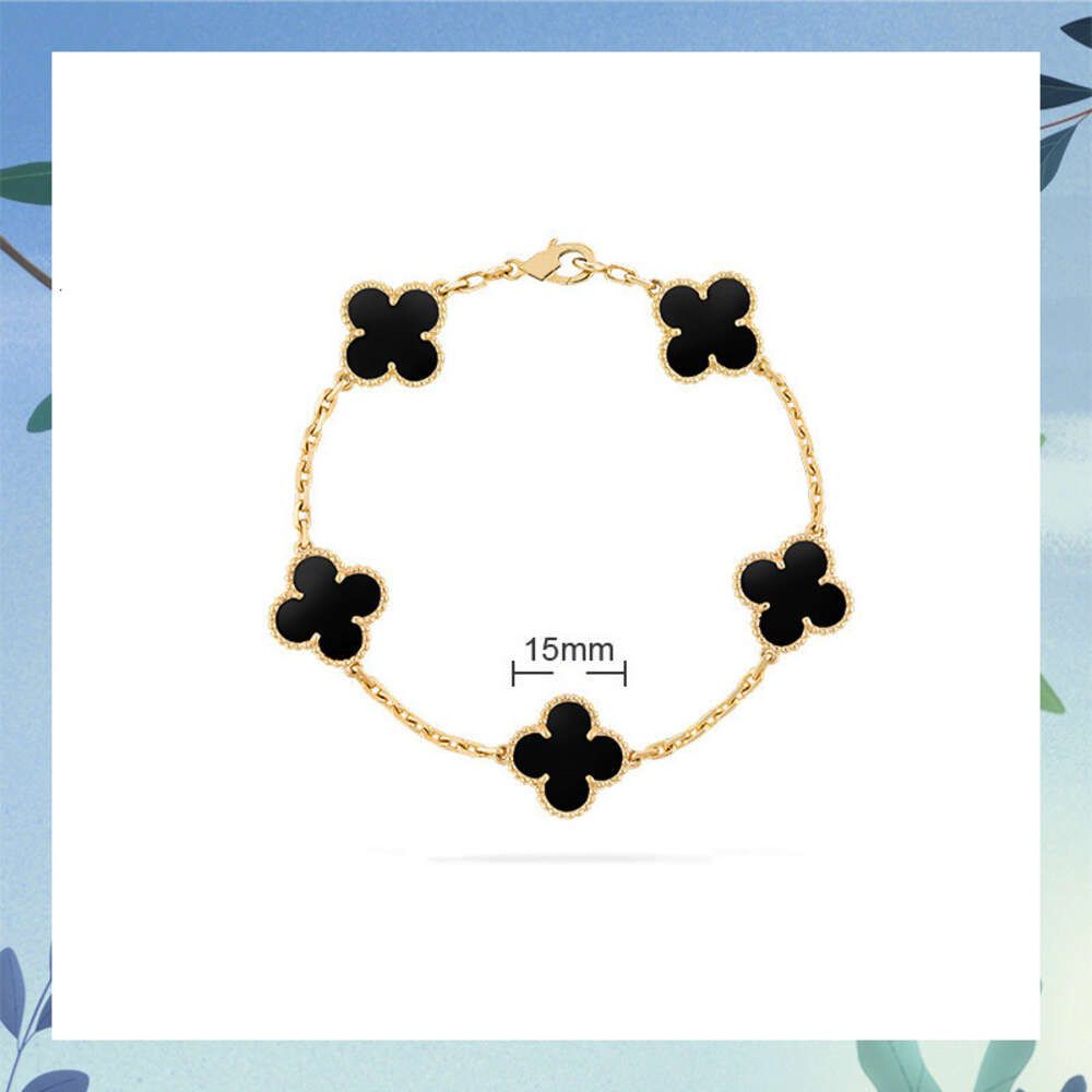 Gold - Black Agate Large Five Flowers