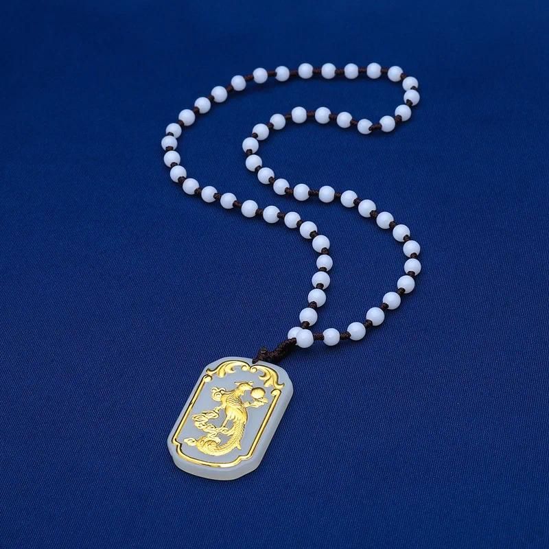 Pendentif Jade Or 999 Phénix Blanc