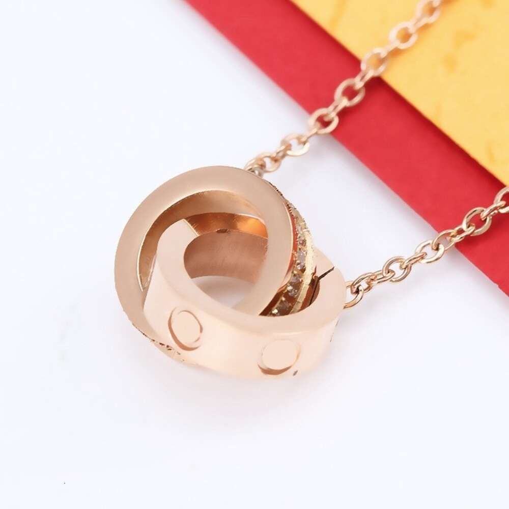 Rose Color. Round Necklace with Diamon