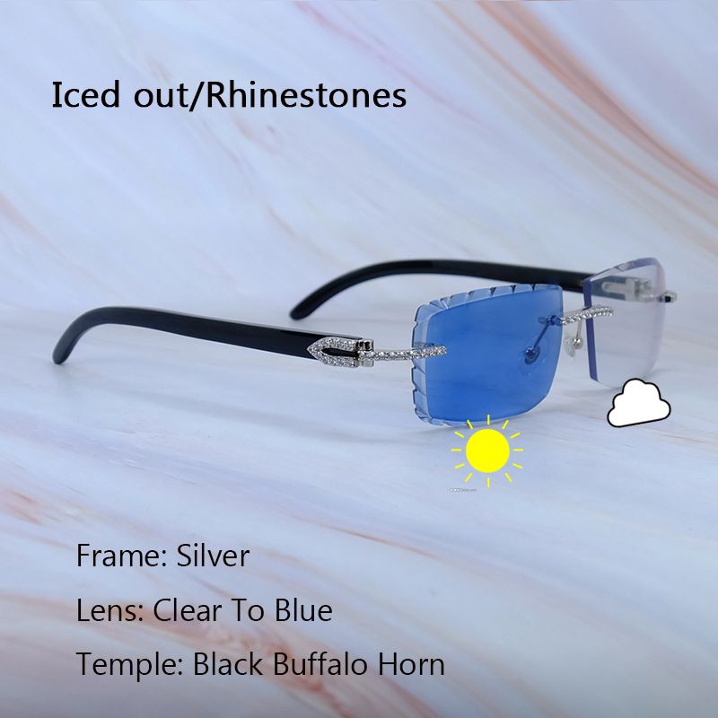 Siyah Bufflar Rhinestones Gümüş Mavi