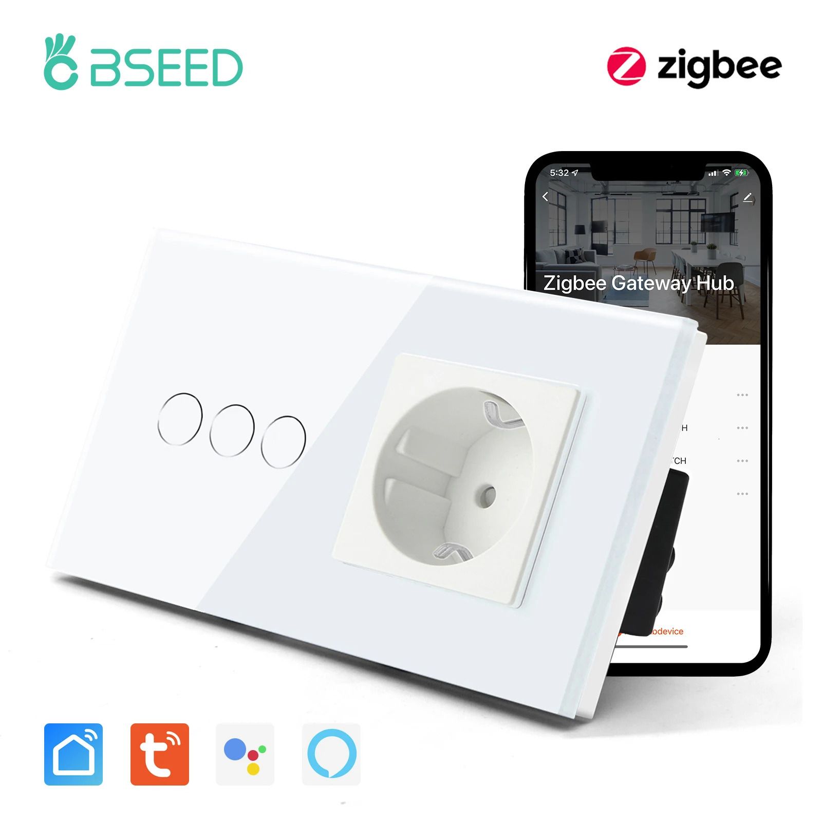 3 gangs Blanc-Zigbee Switch-Eu Standard