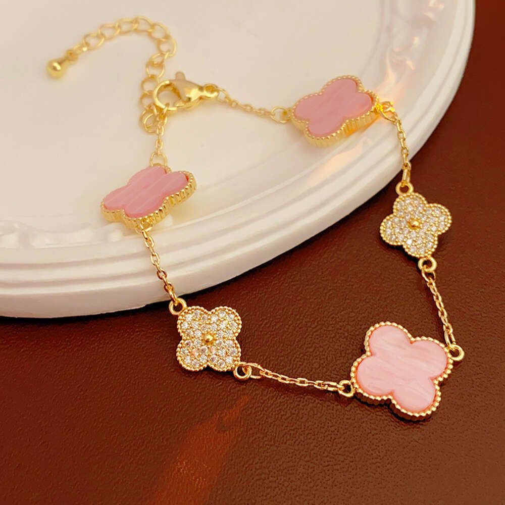 9 # Bracelet Pink Flower Real Gold