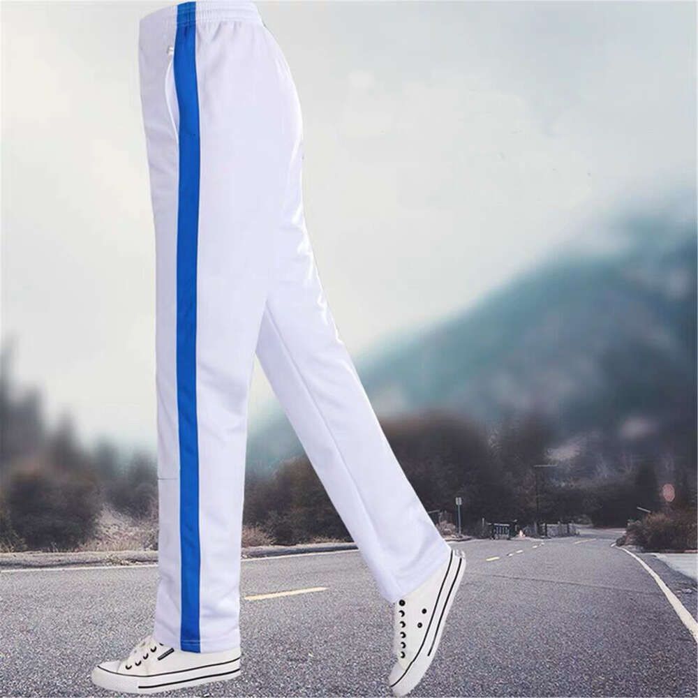 Witte broek/blauwe brede balken (dun)