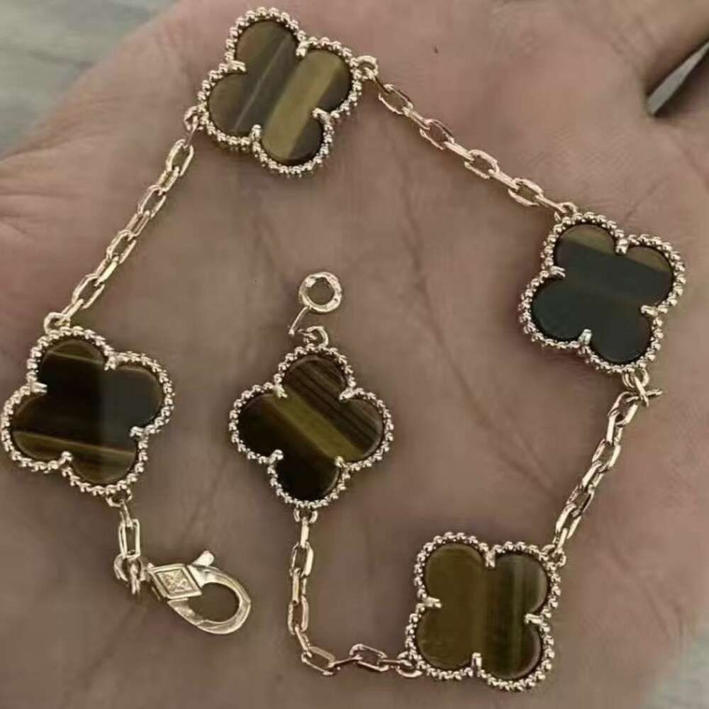 Tiger Eye Yonca Bilezik - Gül Altın