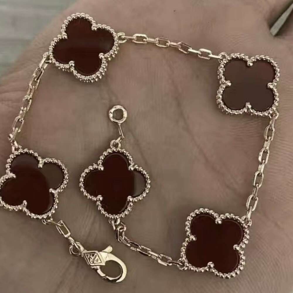 Red Agate Clover Armband - Rose Gold