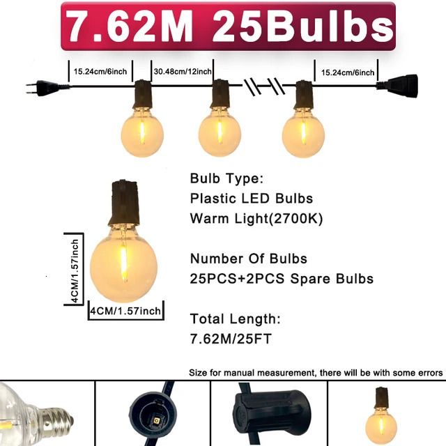 25 piedi 25 lampadine-Eu 220v