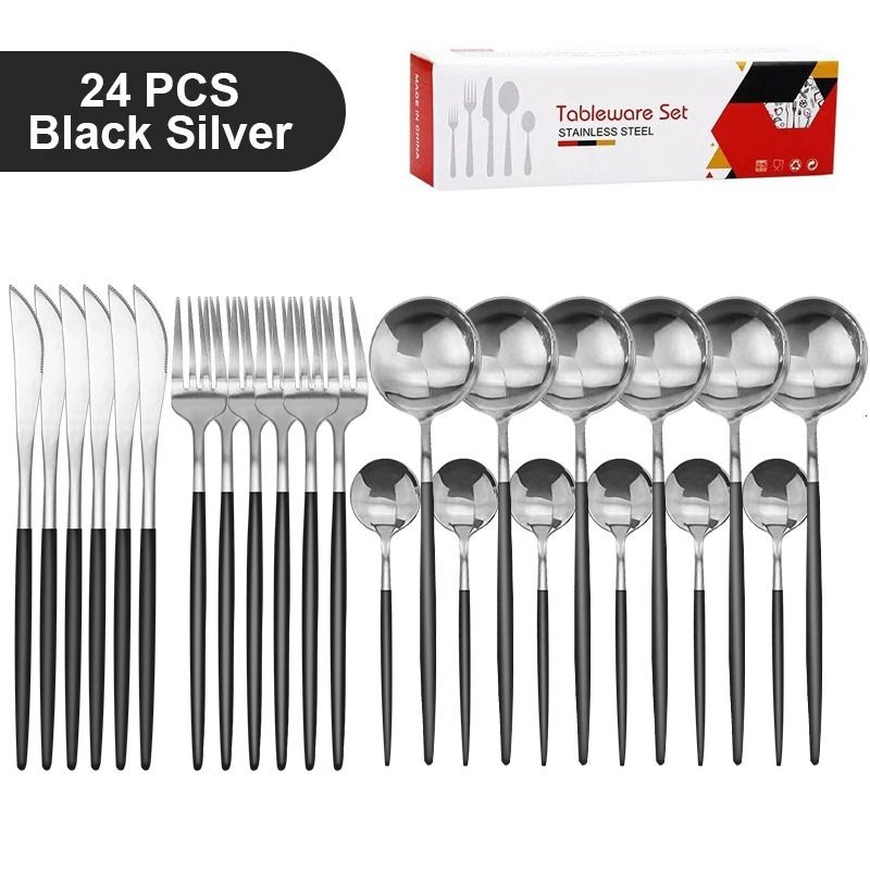 24pcs Black Silver