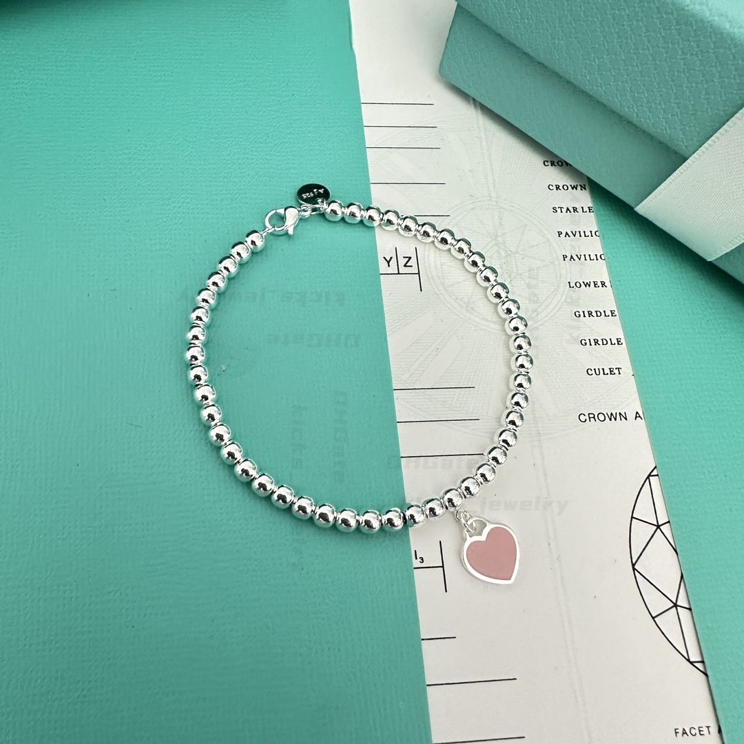 bracelet argent coeur rose