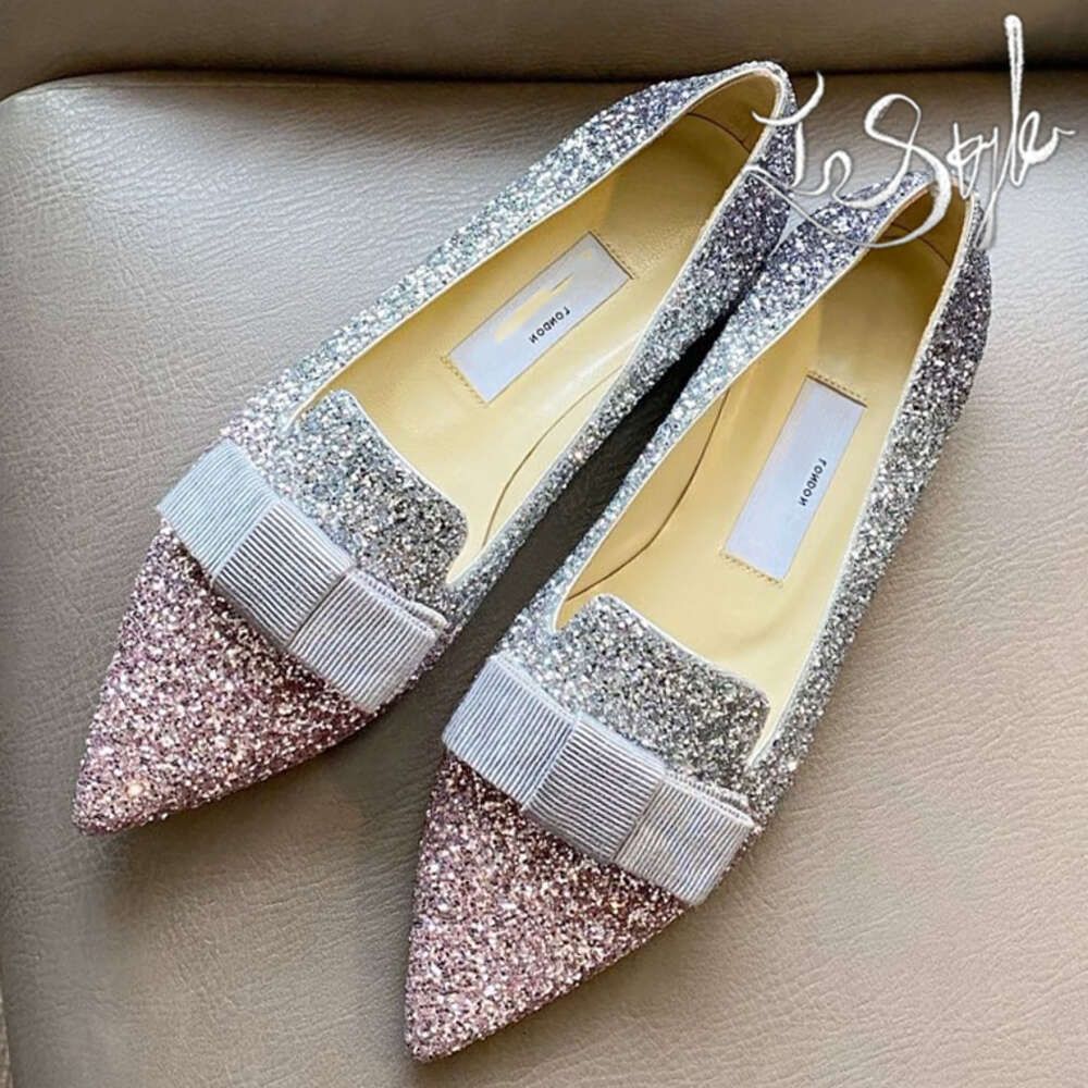 silver white bow+pink shoes