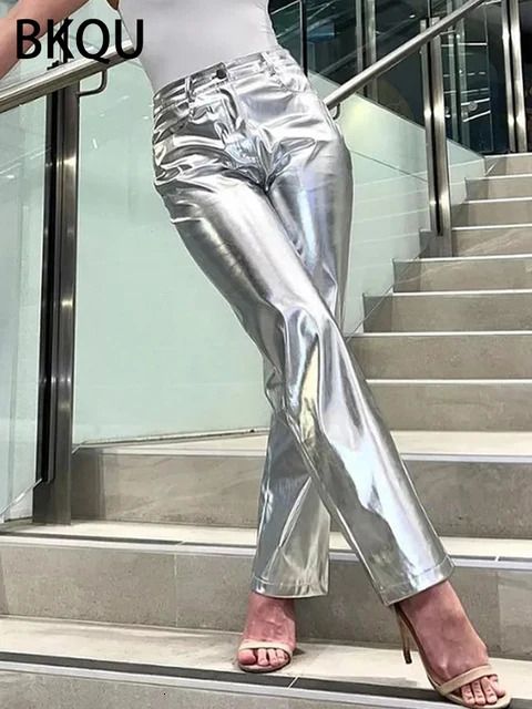 silver leather pant