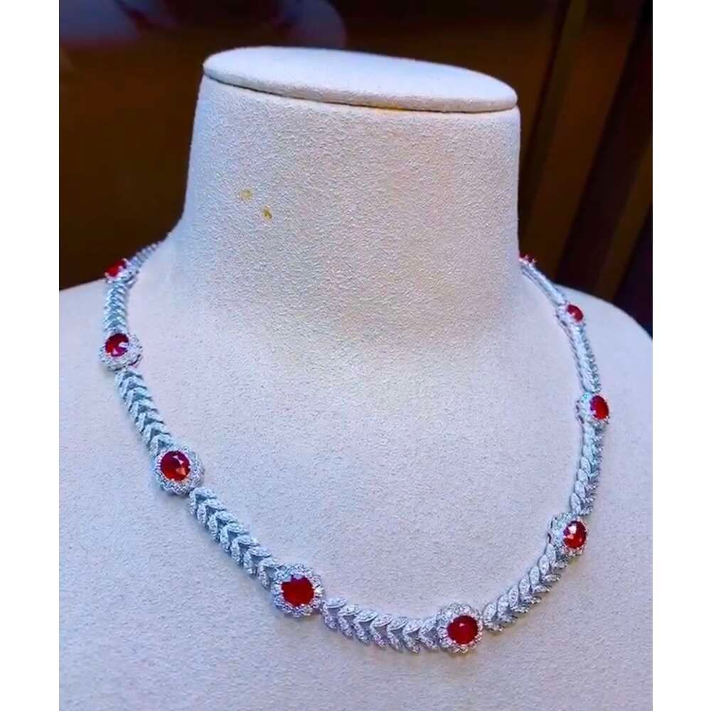 18k White Solid Gold Ruby Necklace