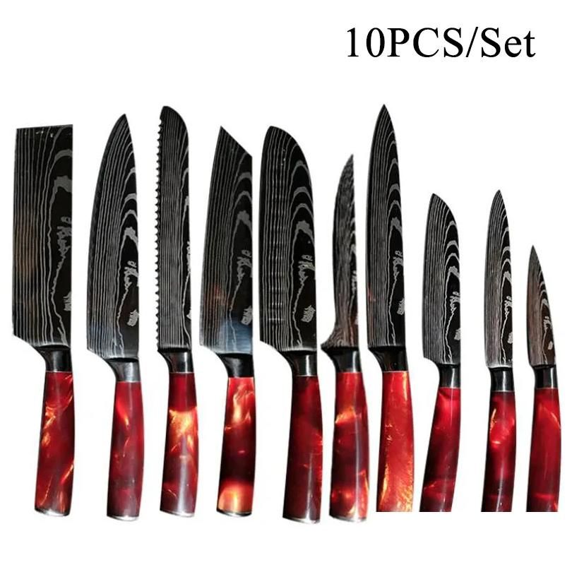 Red 10 Pcs Knife Set