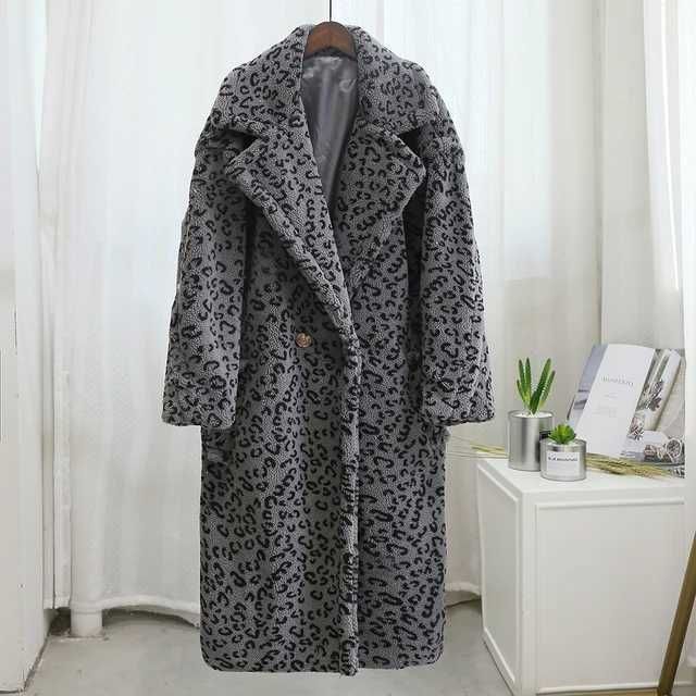 gray leopard coat