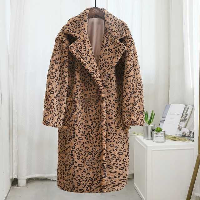 camel leopard coat