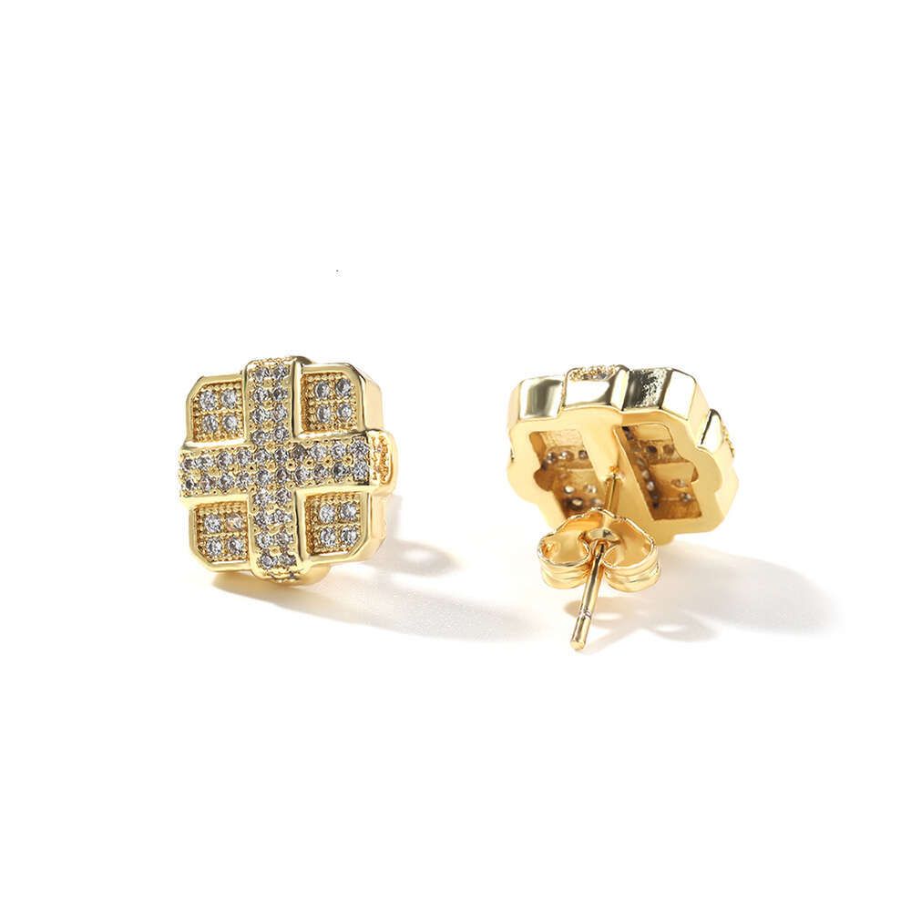 Gold 4 Small Square Cross Earrings