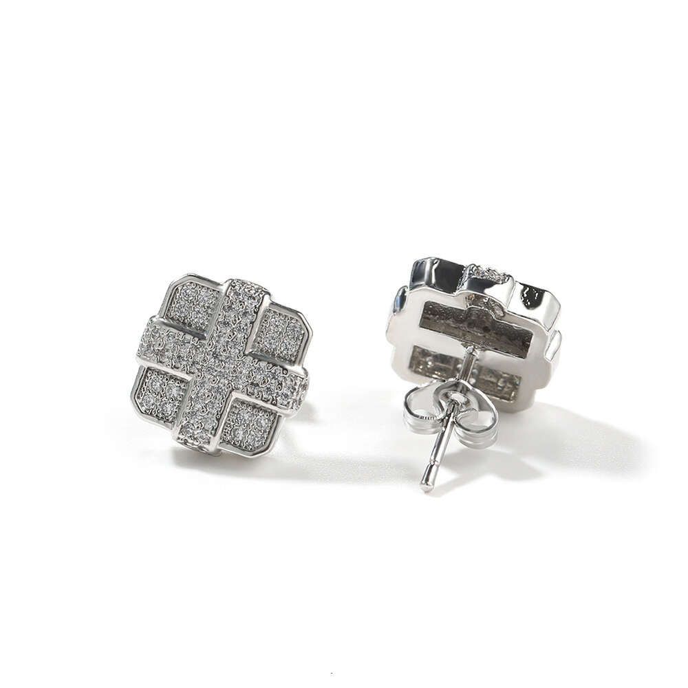 Silver 4 Small Square Cross Earrings