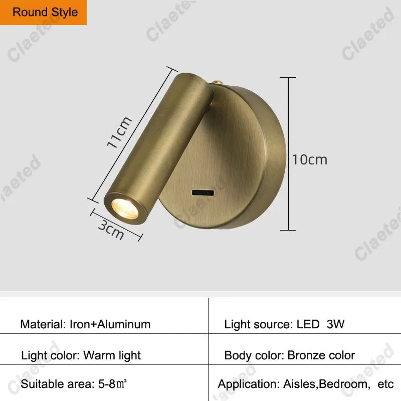 3W Luce calda stile Rotondo Bronzo