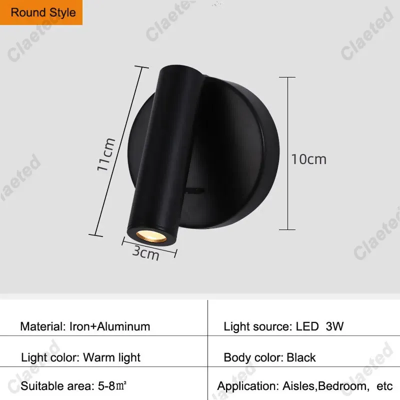 3W Warm light Round style Black