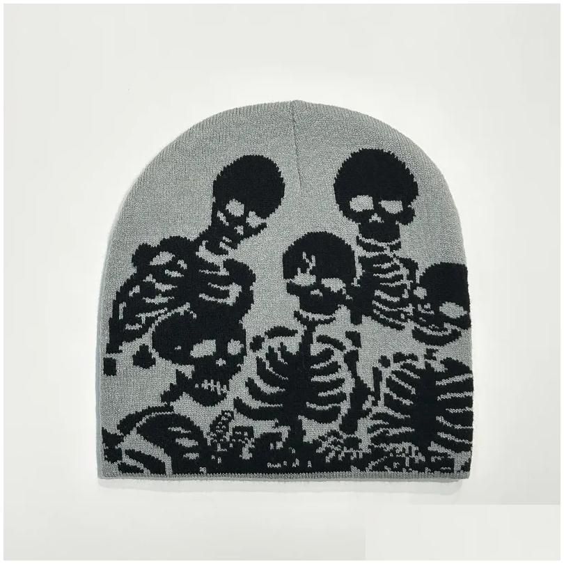 Gorro de jacquard con calavera - Gris