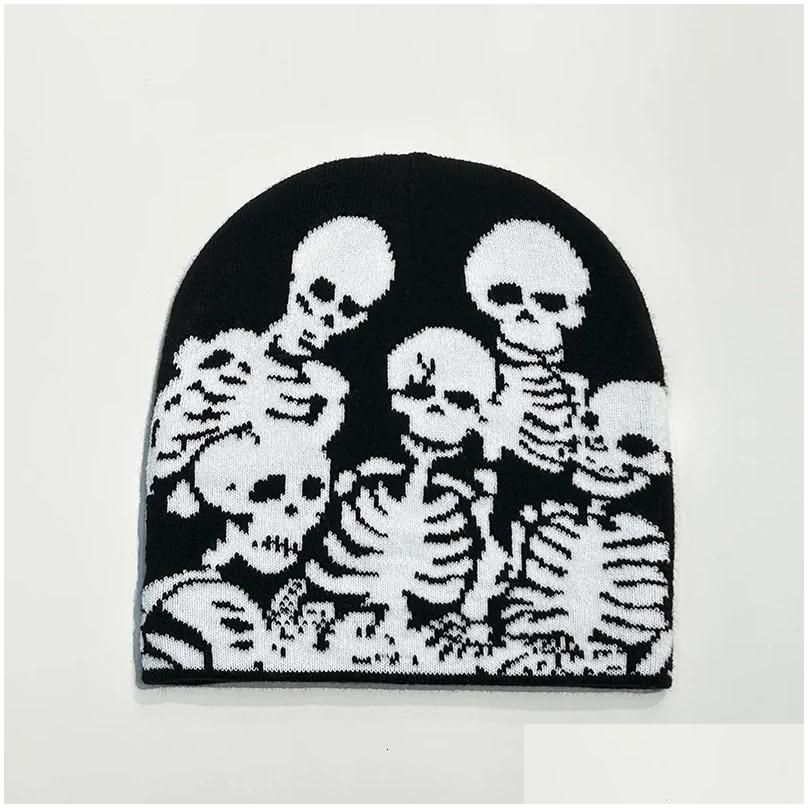 Gorro de jacquard con calavera - Negro