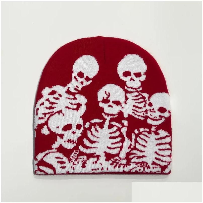 Bonnet Jacquard Tête de Mort - Rouge